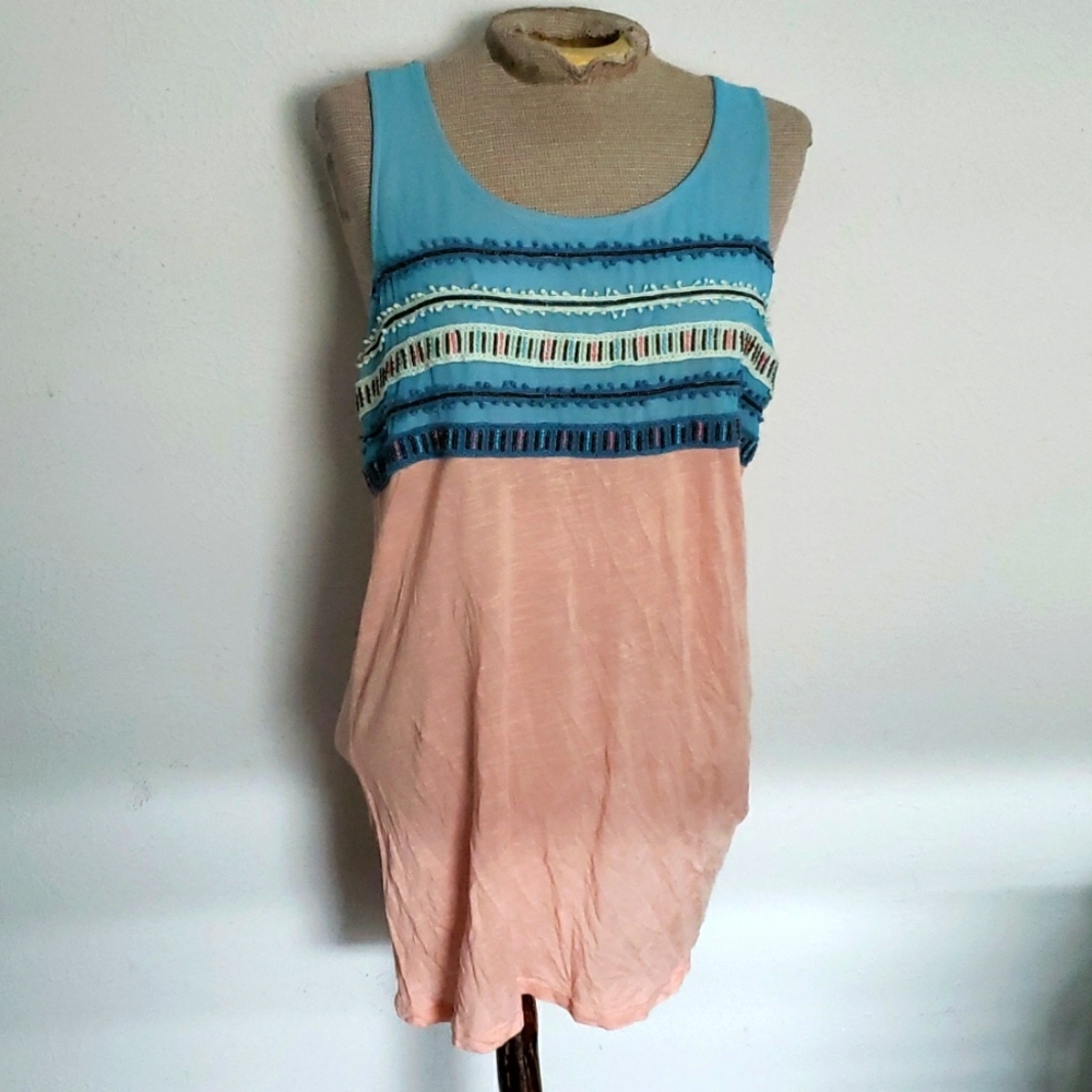 Sundance Blue and Peach beaded tank top